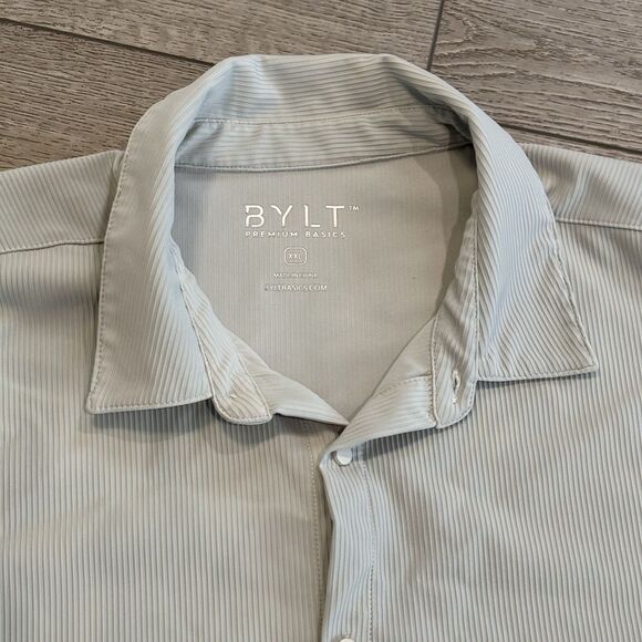 BYLT Premium Basics Shirt Mens XXL Beige Ribbed Short Sleeve Button Up Casual - Picture 1 of 7